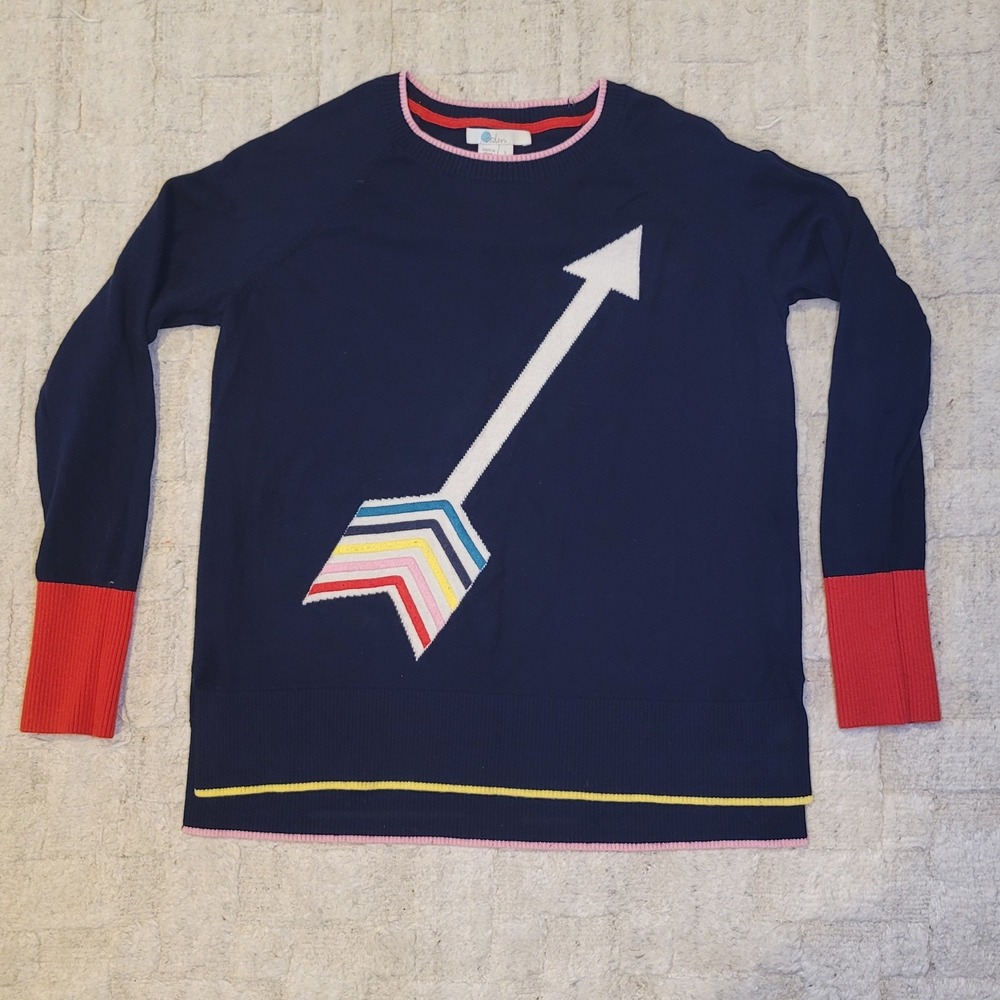 Boden Navy Blue Wool Cotton Rainbow Arrow Intarsia Sweater Small